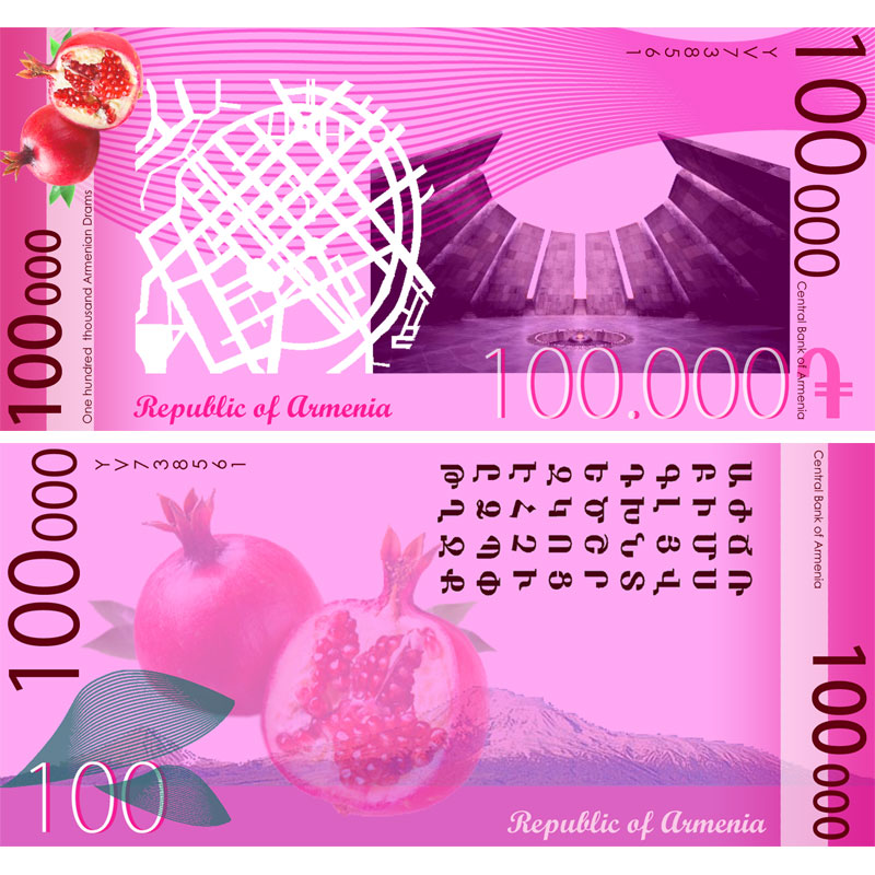 Armenian currency design for 100,000 note by Arpi Design