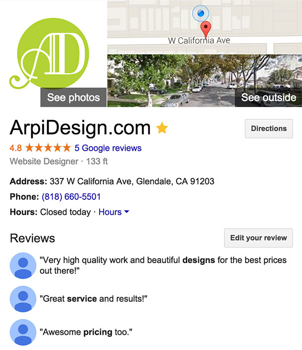 ArpiDesign.com on Google My Business
