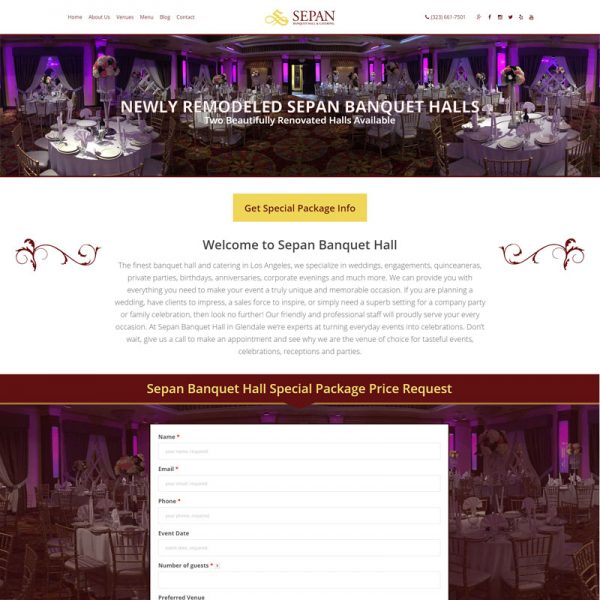 Banquet Hall Website Design and Online Marketing for Sepan Hall