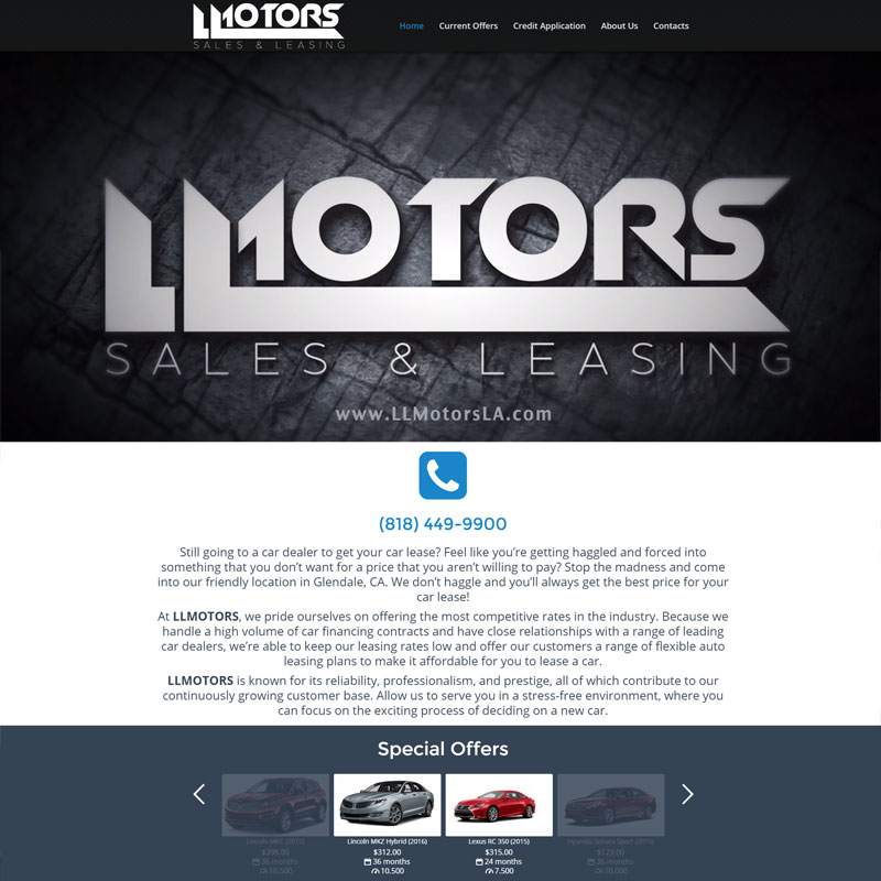 Car Dealer Website Design for LLMotors in Glendale CA