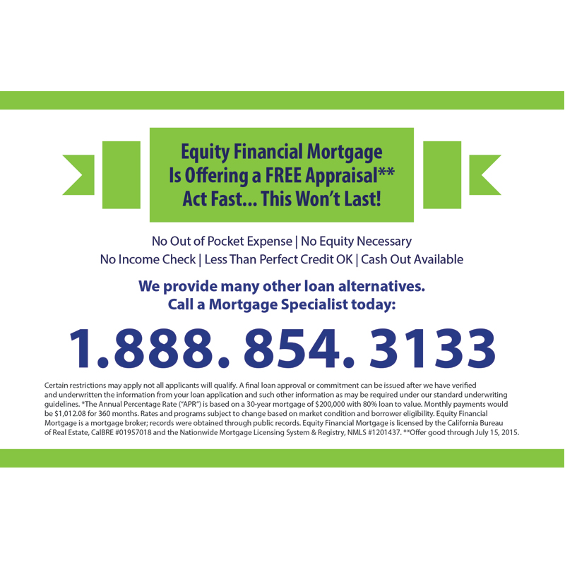 Finance Company Postcard Design for Equity Financial Mortgage