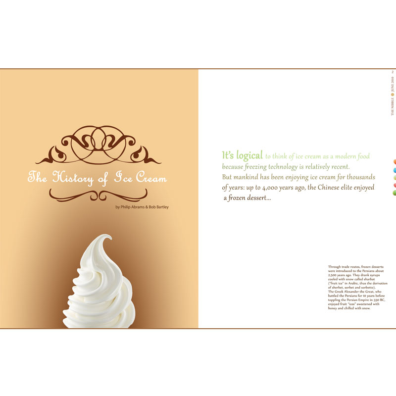 First two pages of Ice Cream magazine article layout design