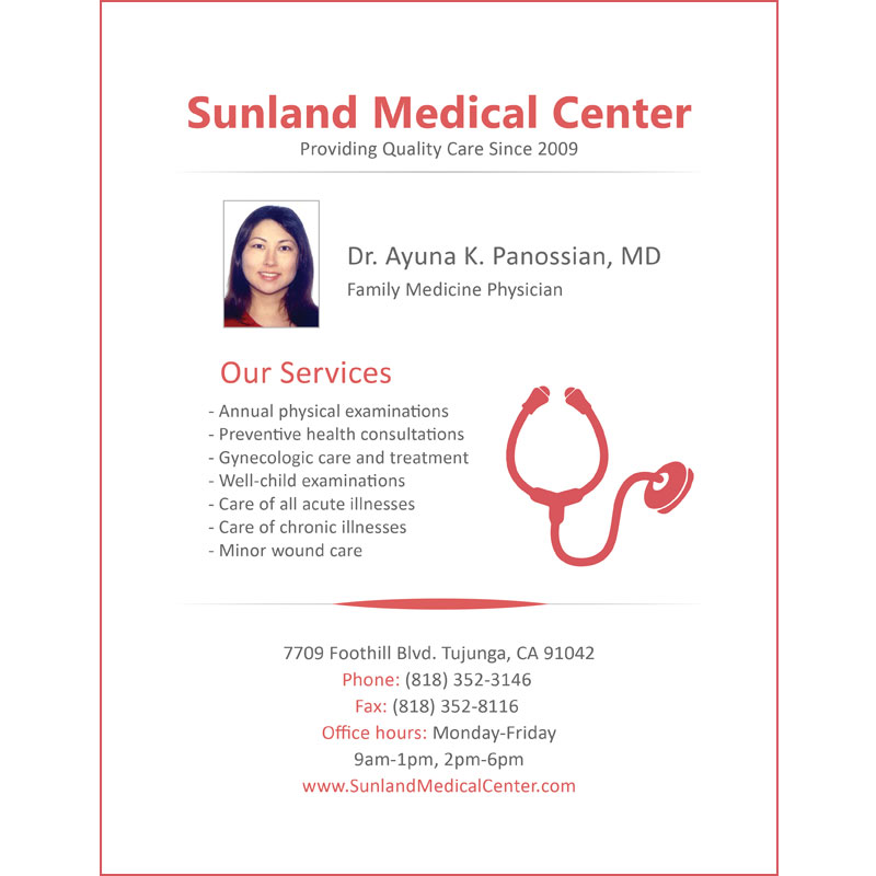 Sunland Medical Center Flyer Design by ArpiDesign.com in Glendale CA
